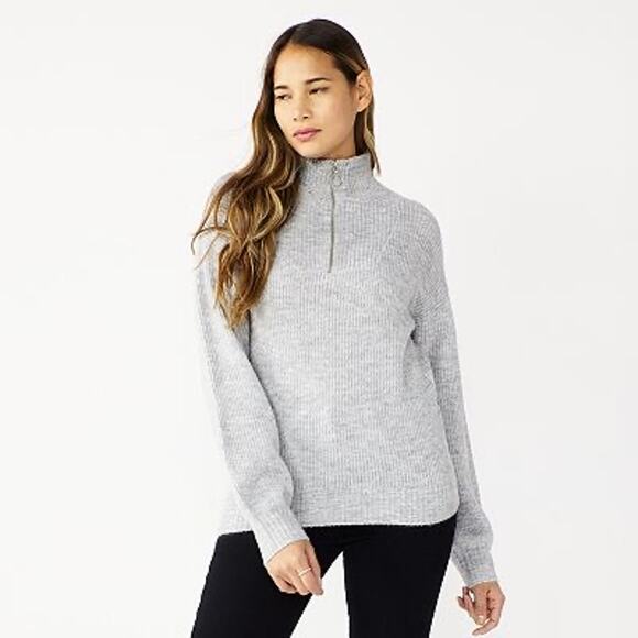 Nine West Womens Sweater Size XXL Gray Fox Heather Quarter Zip Pullover NEW - Picture 1 of 6
